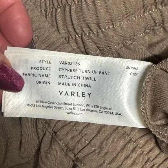 Women's Varley Everyly Turnup Taper Taupe Stone stretch twill Pants sz medium - Picture 10 of 10